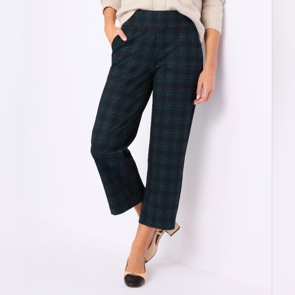 Liverpool Pants - Liverpool Mabel Plaid Ankle Pants in Black and Green
